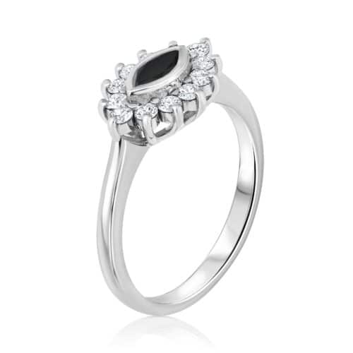 טבעת עין יהלום מרקיזה שחור ויהלומים לבנים מסביב