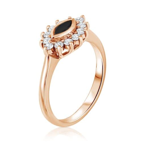 טבעת עין יהלום מרקיזה שחור ויהלומים לבנים מסביב