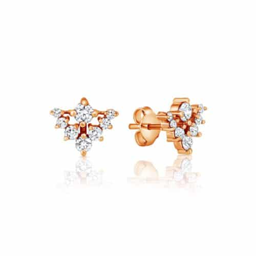 עגילי מניפת משולש צמודים משובצים יהלומים לבנים