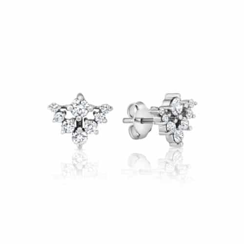 עגילי מניפת משולש צמודים משובצים יהלומים לבנים