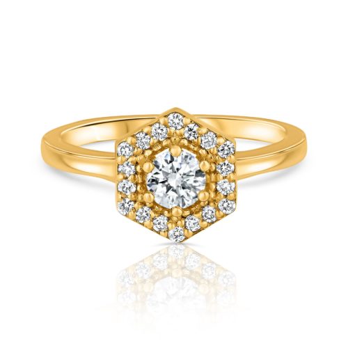 טבעת משושה וינטאג׳ יהלומים לבנים