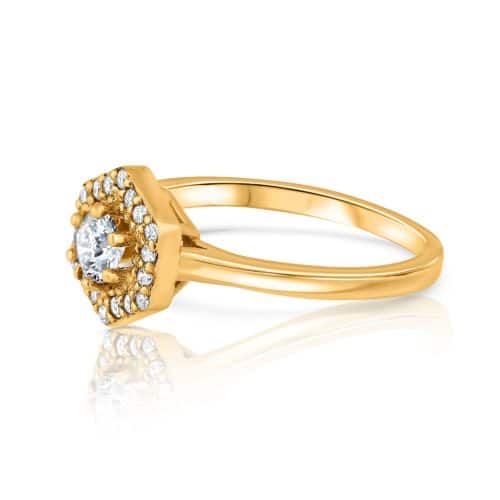 טבעת משושה וינטאג׳ יהלומים לבנים