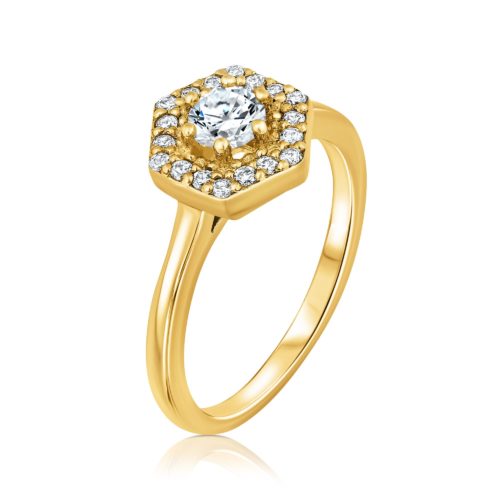 טבעת משושה וינטאג׳ יהלומים לבנים