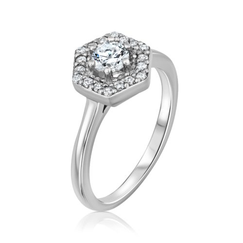 טבעת משושה וינטאג׳ יהלומים לבנים