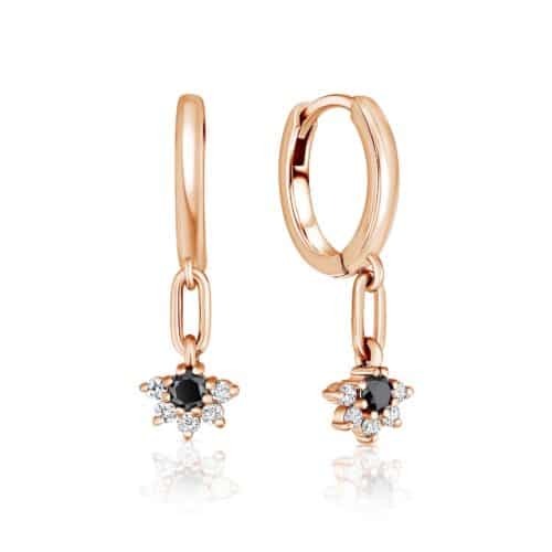 עגילי חישוק לולאה ארוכה עם תליון פרח יהלומים