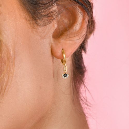 עגילי חישוק לולאה ארוכה עם תליון פרח יהלומים