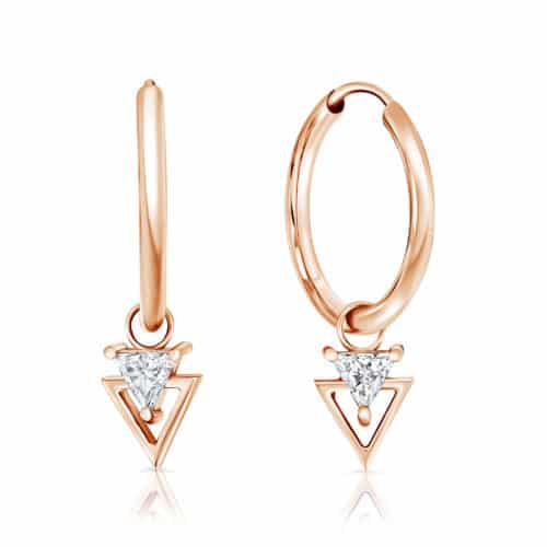 עגילי חישוק עם יהלום משולש לבן תלוי