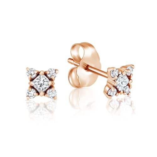 עגיל צמוד קטן יהלום פרינסס לבן ויהלומים לבנים מסביב