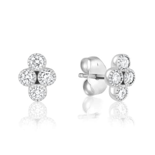 עגילי ארבעה יהלומים לבנים