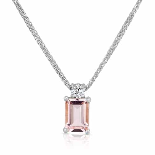 שרשרת מורגנייט טבעי בחיתוך אמרלד עם יהלום לבן