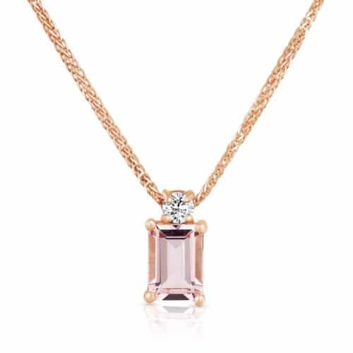 שרשרת מורגנייט טבעי בחיתוך אמרלד עם יהלום לבן