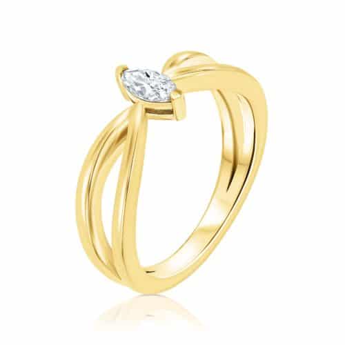 טבעת v פתוחה עם יהלום מרקיזה לבן