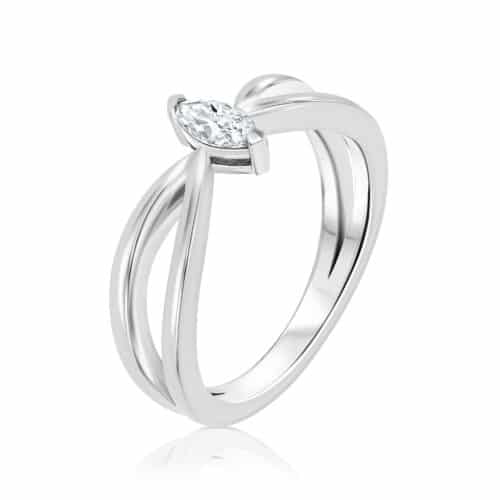 טבעת v פתוחה עם יהלום מרקיזה לבן