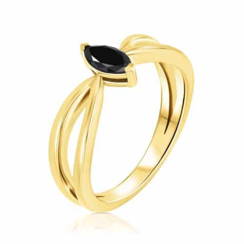 טבעת v פתוחה עם יהלום מרקיזה שחור