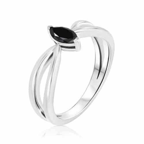 טבעת v פתוחה עם יהלום מרקיזה שחור