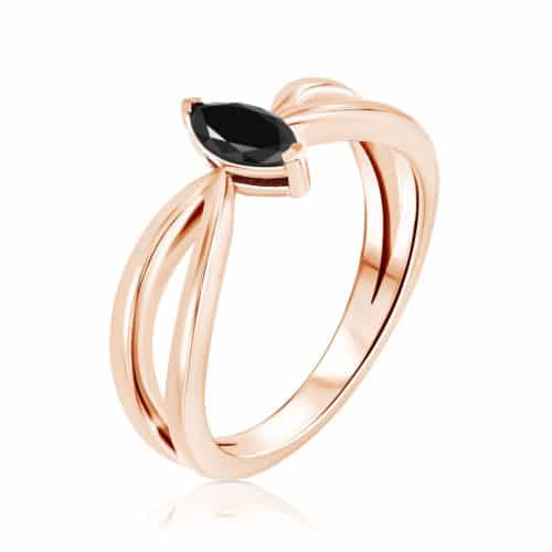 טבעת v פתוחה עם יהלום מרקיזה שחור