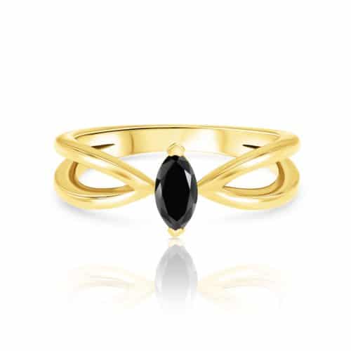 טבעת v פתוחה עם יהלום מרקיזה שחור
