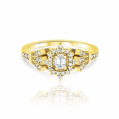 טבעת וינטאג׳ מטורפת עם יהלום אמרלד לבן