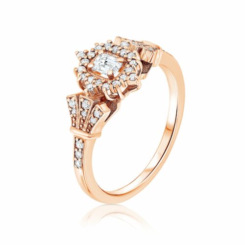 טבעת וינטאג׳ מטורפת עם יהלום אמרלד לבן