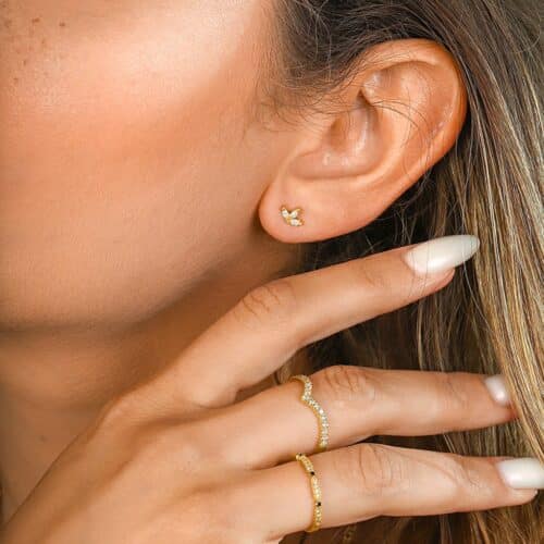 עגיל עדין 3 יהלומים מרקיזה מושלמים