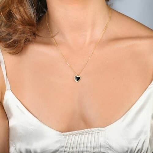 שרשרת לב וינטאג׳ זהב 14 קארט עם אמייל שחור