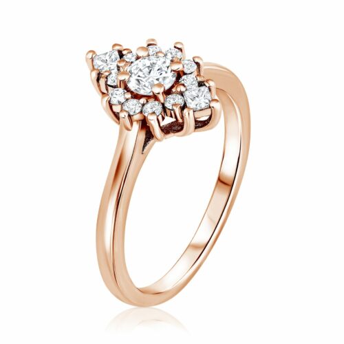 טבעת פרח עם יהלומי פרינסס לבנים