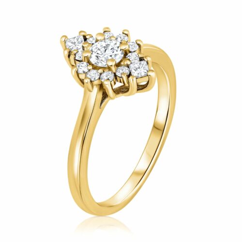 טבעת פרח עם יהלומי פרינסס לבנים