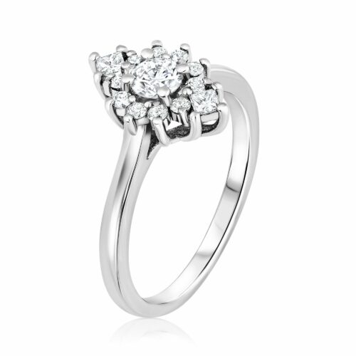 טבעת פרח עם יהלומי פרינסס לבנים