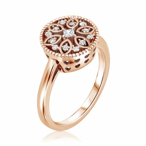 טבעת שמש וינטאג׳ עלים עם יהלום פרינסס לבן