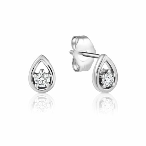 עגיל טיפה זהב משובץ יהלום לבן עגול