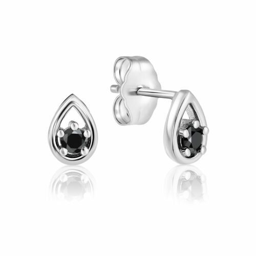 עגיל טיפה זהב משובץ יהלום שחור עגול