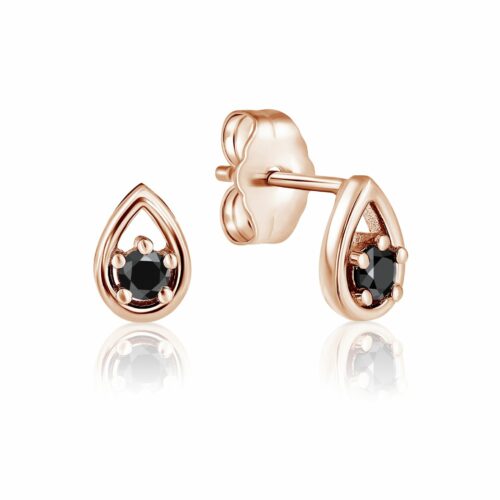 עגיל טיפה זהב משובץ יהלום שחור עגול