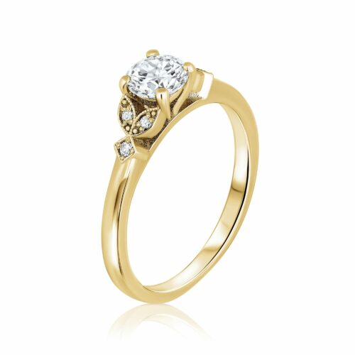 טבעת יהלום עם אלמנט וינטאג׳ בצדדים - יהלומי מעבדה