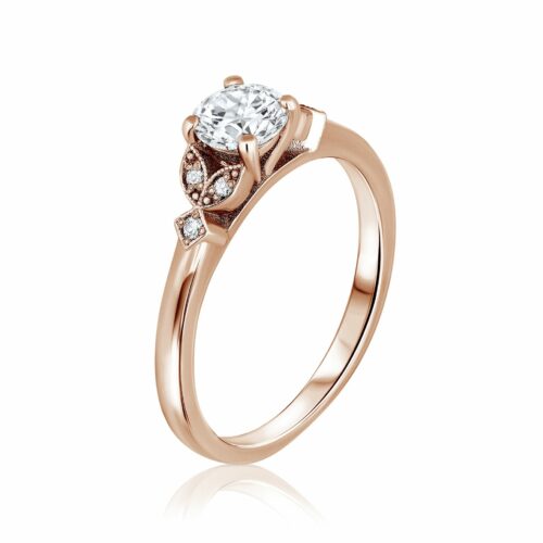 טבעת יהלום עם אלמנט וינטאג׳ בצדדים - יהלומי מעבדה