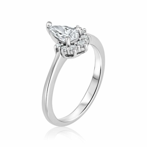 טבעת יהלום לבן בחיתוך טיפה עם כתר יהלומים לבנים - יהלומי מעבדה