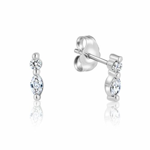 עגיל צמוד עדין - יהלום עגול ויהלום מרקיזה לבן