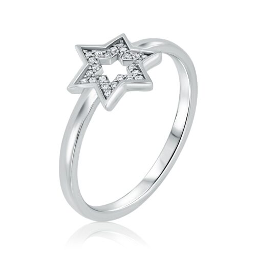 טבעת מגן דוד מיוחדת משובצת יהלומים לבנים