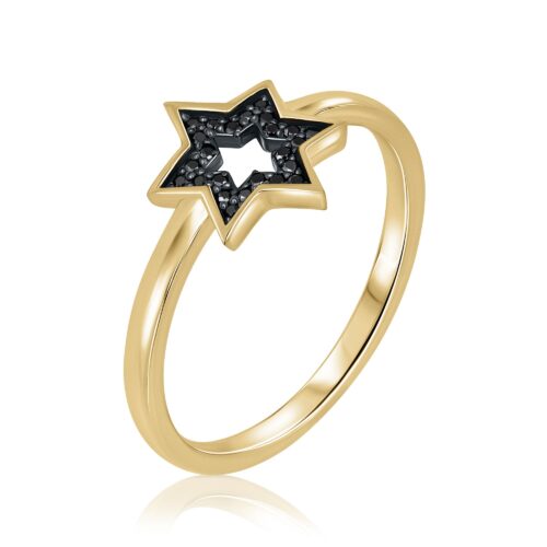 טבעת מגן דוד מיוחדת משובצת יהלומים שחורים