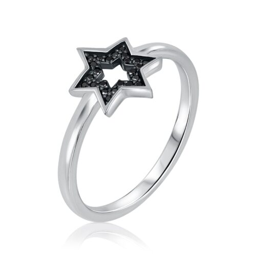 טבעת מגן דוד מיוחדת משובצת יהלומים שחורים