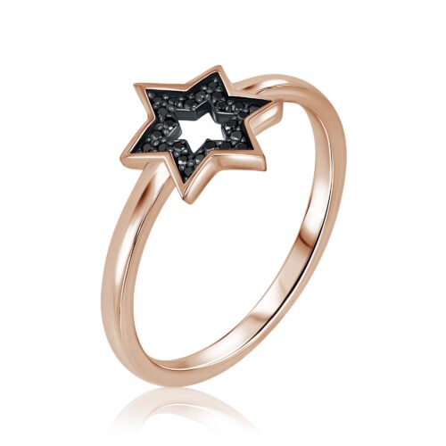 טבעת מגן דוד מיוחדת משובצת יהלומים שחורים