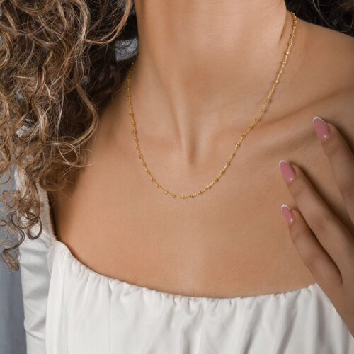 שרשרת כדורים עדינה ונוצצת זהב 14 קארט צהוב