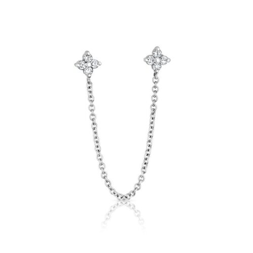 עגיל פרח יהלומים לבנים כפול ל 2 חורים צמודים