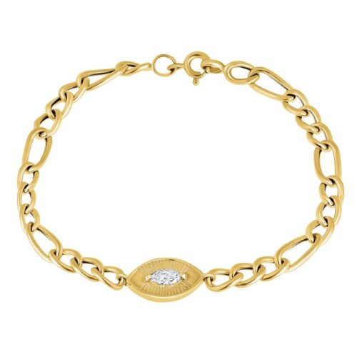 צמיד גורמט עם תליון עין בסגנון וינטאג׳ עם יהלום לבן בחיתוך מרקיזה