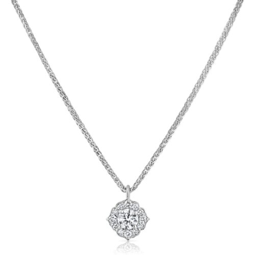 שרשרת פרח וינטאג׳ משובץ יהלום לבן מרכזי ויהלומים לבנים מסביב