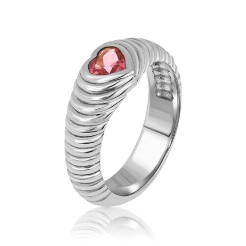 טבעת חותם מיוחדת משובצת טורמלין לב ורוד עם יהלומים מסביב - מהדורה מוגבלת