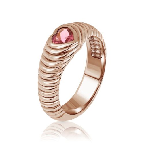 טבעת חותם מיוחדת משובצת טורמלין לב ורוד עם יהלומים מסביב - מהדורה מוגבלת
