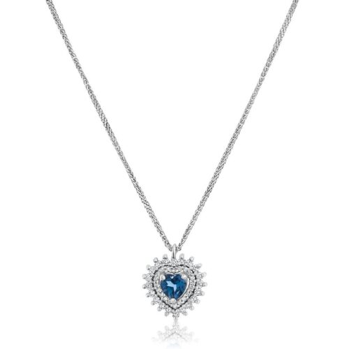 שרשרת לב בלו טופז עם מסגרת מיוחדת של יהלומים לבנים מסביב