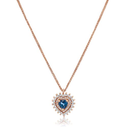 שרשרת לב בלו טופז עם מסגרת מיוחדת של יהלומים לבנים מסביב