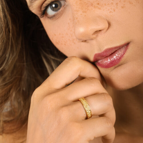 טבעת צמה עבה עם מסגרת נקודות וינטאג׳ מושלמת