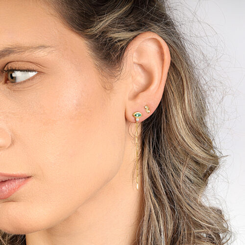 עגיל בודד עין מרקיזה אמרלד צטאהם ויהלום לבן עם שרשרת מעוצבת